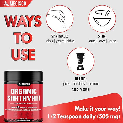 6in1 Shatavari Powder Organic - Blended with Shatavari Root, Bacopa Monnieri, Ashwagandha Root, Vitex Berry, Fenugreek & Black Pepper - Supports Rejuvenation, Promotes Energy & Vitality - 4 Oz