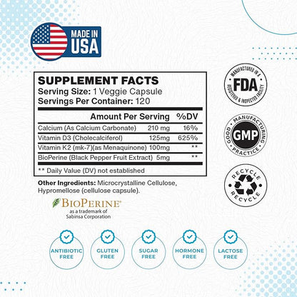 Probiotic Capsules 60 Billion Cfu's & Vitamin K2 (MK7) D3 | 240 Capsules | Free of Top Allergens