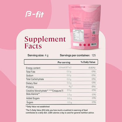 Creabet Creatine Monohydrate for Women - Creapure - Creatine Monohydrate Powder with Beta-Alanine 500g - Pre Workout Supplement - 125 Servings +4 Months Supply - Unflavored