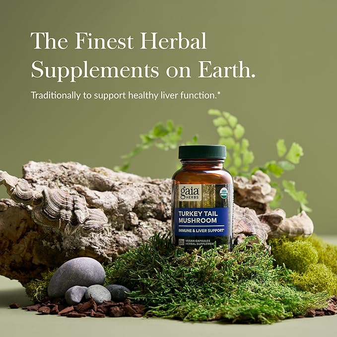Gaia Herbs Turkey Tail Mushroom - Immune Support Supplement to Help Maintain Liver Health - with Organic Turkey Tail Mushroom Fruiting Body Extract - 120 Vegan Capsules