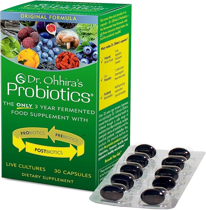 Dr. Ohhira’s Probiotics Original Formula with 3 Year Fermented Prebiotics, Live Active Probiotics and The only Product with Postbiotic Metabolites, 30 Capsules
