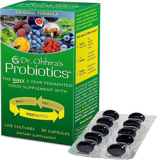 Dr. Ohhira’s Probiotics Original Formula with 3 Year Fermented Prebiotics, Live Active Probiotics and The only Product with Postbiotic Metabolites, 30 Capsules