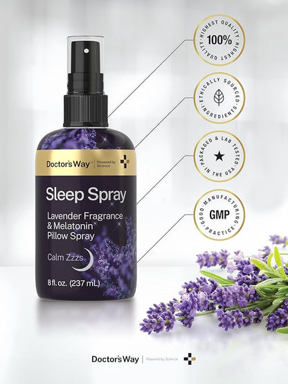 Doctor's Way Sleep Spray 8 fl oz | 3 Pack | with Lavender & Melatonin | Fragrance Pillow Spray | Non-GMO, Gluten Free, Paraben Free