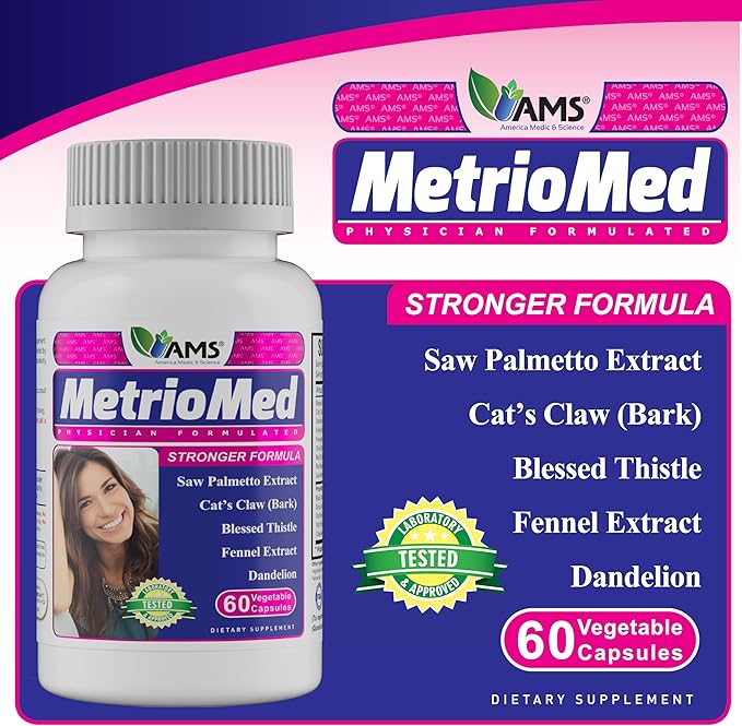 America Medic & Science MetrioMed 60 Capsules | Fertility Supplement for Women | Organic Pills with Black Cohosh, Chasteberry and Red Clover Herbs