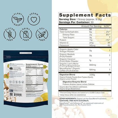 Organifi Pure - Promotes Stimulation in Learning, Memory, Focus, and Clarity - Brain Support with Superfoods - Gluten-Free and Non GMO - Best Served Cold, 30 Servings