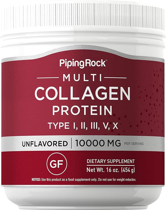 Piping Rock Multi Collagen Protein Powder | 16 oz Unflavored | 10,000mg Peptides Complex | Type i, ii, iii, v, x | Gluten Free, Non-GMO Supplement