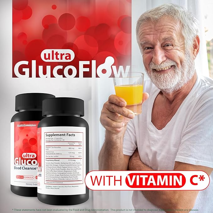 Ultra Gluco Flow - Improved Formula - Our Best Blood Cleanse Detox Cleanse Blood Support Pills - Blood Health Blood Circulation Pills Detox Cleanse Blood Gluco Bio Sweet Relief Glycogen Support