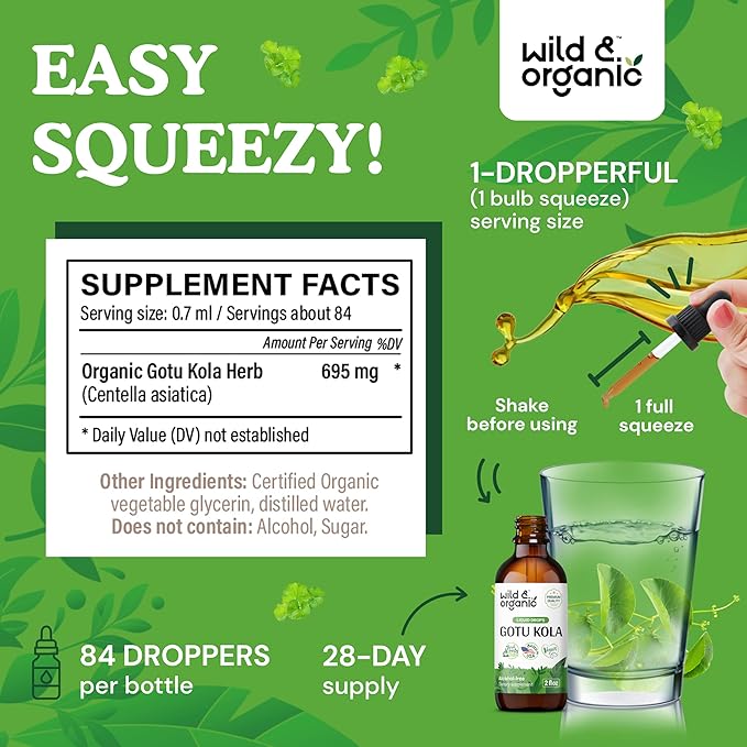 Wild & Organic Bacopa Tincture 2 fl oz & Gotu Kola Tincture 2 fl oz