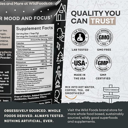 Organic Cocotropic Mushroom Hot Cocoa - Mushroom Coffee Alternative | Sugar Free Hot Chocolate | Organic Cocoa Powder, Reishi Mushrooms, Chaga, Maca Root, Turmeric | Delicious Sustained Focus, Energy & Mood Without Jitters | 16oz