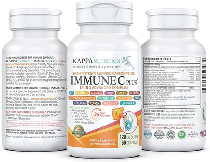 Quercetin 1,000mg, Vitamin C 1,000mg, Zinc 50mg, Vitamin D3 5,000iu, Selenium, Copper, Acerola, Ginger, Rutin, Bitter Orange, Rose Hips, Echinacea, Immune C Plus, 14 in 1 Immune C Plus (120 Count)
