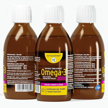 Liquid Omega 3 Fish Oil - High Potency. Promotes Brain, Eye, Heart & Immune Health. Natural Triglyceride. 237ml / 8oz - 48 Servings. Mango