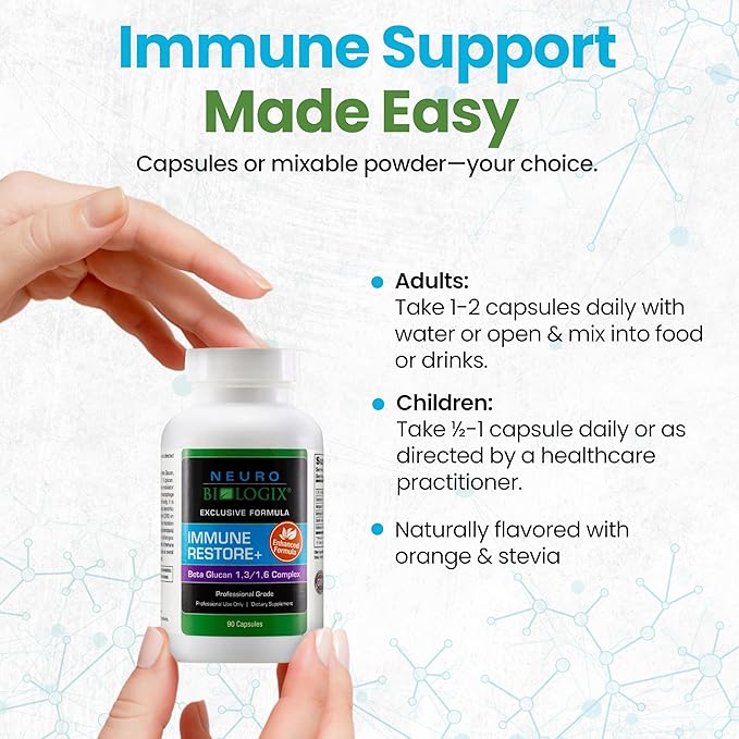 Immune Restore+ - Contains Beta Glucan 1,3/1,6 Complex & Herbal Extracts for Immune Support - Supports T-Cell & Macrophage Activity - With Cordyceps, Astragalus, Turkey Tail & Echinacea - 90 Capsules