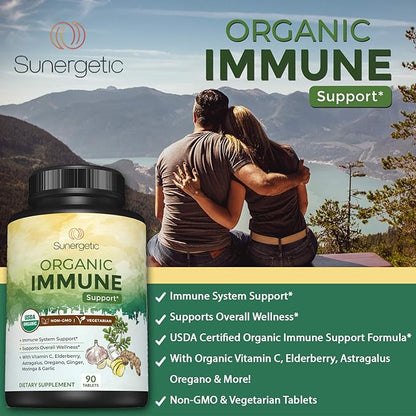 USDA Organic Immune Support Supplement – Organic Immune Health Supplement with Vitamin C, Elderberry, Astragalus, Oregano, Ginger, Moringa & Garlic – Organic Immune System Support - 90 Immune Tablets