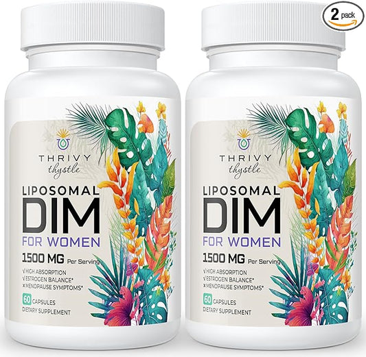 Liposomal DIM Supplement - 1500 mg Women DIM Supplement - Estrogen Supplements Contain Vitamin E, Evening Primrose, Black Cohosh, Omega-3 Fatty Acids, Suitable for Vegetarians (2 Pack)