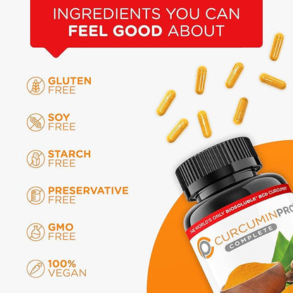 curcuminpro Complete BCD | World's Only BioSoluble Vegan Beta Cyclodextrin & Organic Turmeric Curcumin | Natural Joint & Muscle Support | Vegan | 60 Count