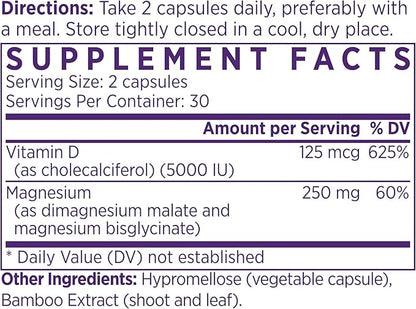 NAOMI Activated Vitamin D3 5000 IU (125 mcg) Supplement with Magnesium for Strong Bones, Teeth, Muscle, Immune and Mood Support, Non-GMO, Gluten Free, 60 Veggie Caps, 30 Day Supply