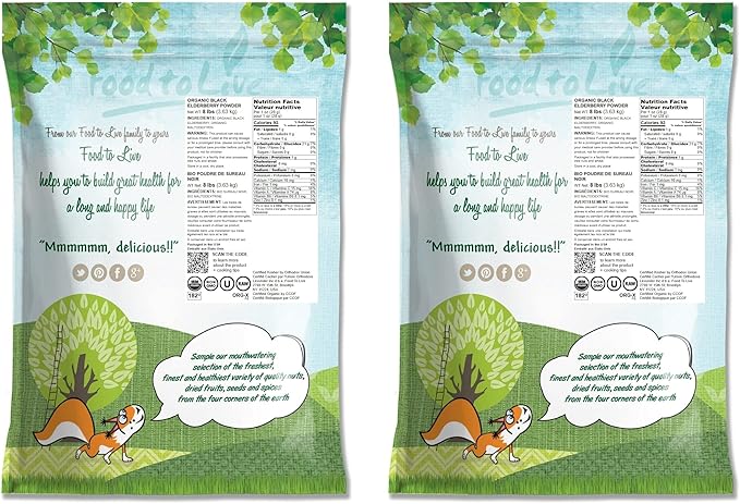 Food to Live Organic Black Elderberry Powder, 16 Pounds Non-GMO, Made from Raw Dried Berries, Unsulfured, Vegan, Bulk, Great for Baking, Smoothies, Yogurts, No Sulphites, Contains Maltodextrin