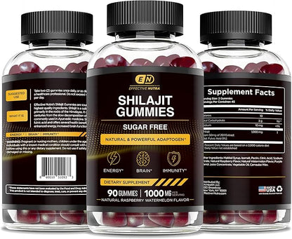 Shilajit Gummies 1000mg | Pure Shilajit Resin for Energy, Brain & Immunity | Supplement for Men & Women | Sugar-Free, Vegan, Gluten-Free | Natural Berry Flavor, Made in USA (90ct)