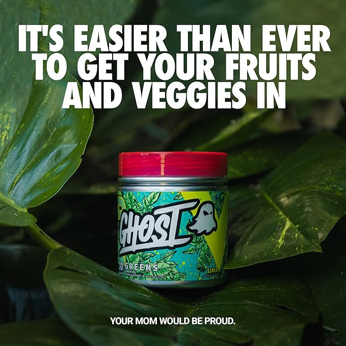 GHOST Greens Powder, Lime - 30 Servings - 19 Superfood Greens & Reds Powder, Fruits, Vegetables, Spirulina, & Chlorella, Prebiotics, 10 Billion CFU Probiotic & Digestive Enzymes - Gluten-Free