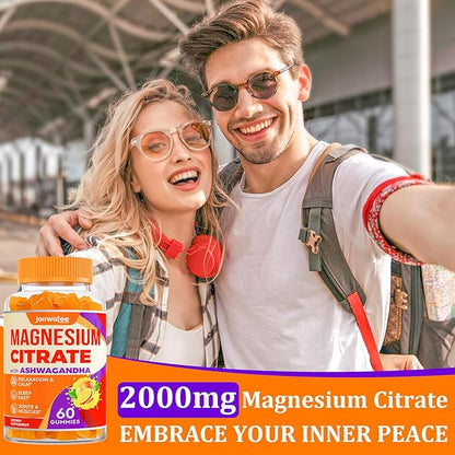 Magnesium Citrate Gummies - Magnesium Citrate with Ashwagandha & L-Theanine, High Absorption Calm Gummies, Magnesium Gummy for Calm, Rest, Nerve, Muscle, 120 Counts