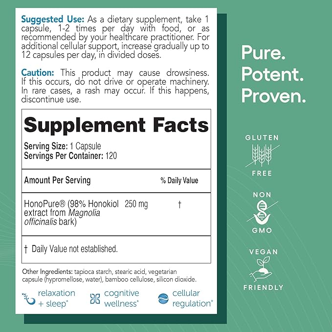 EcoNugenics – HonoPure – 120 Capsules | Professionally Formulated with 98% Pure Honokiol | Supports Cellular, Neurological & Cognitive Health | Safe, Effective & Highly Regarded Antioxidant