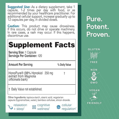 EcoNugenics – HonoPure – 120 Capsules | Professionally Formulated with 98% Pure Honokiol | Supports Cellular, Neurological & Cognitive Health | Safe, Effective & Highly Regarded Antioxidant