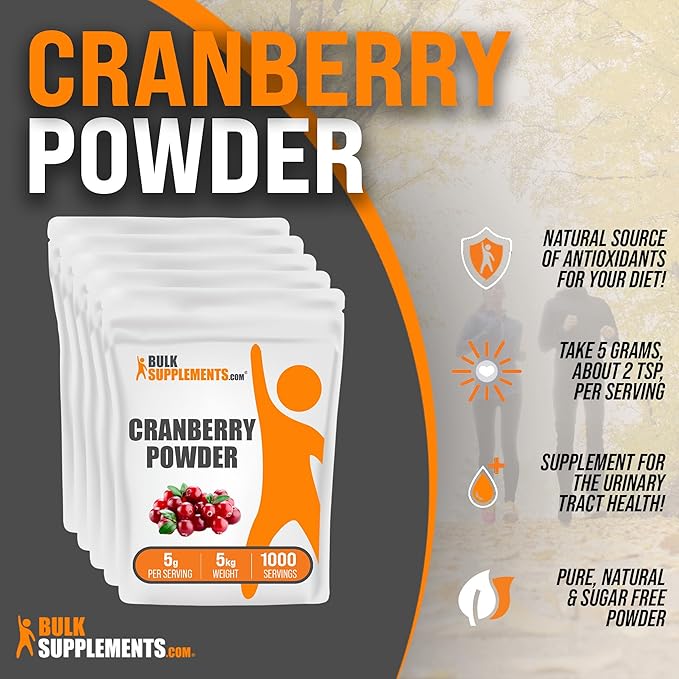 BulkSupplements.com Cranberry Powder - Cranberry Supplements for Women & Men, Dried Cranberries Unsweetened - for Urinary Tract Health, Gluten Free & Sugar Free, 5g per Serving, 5kg