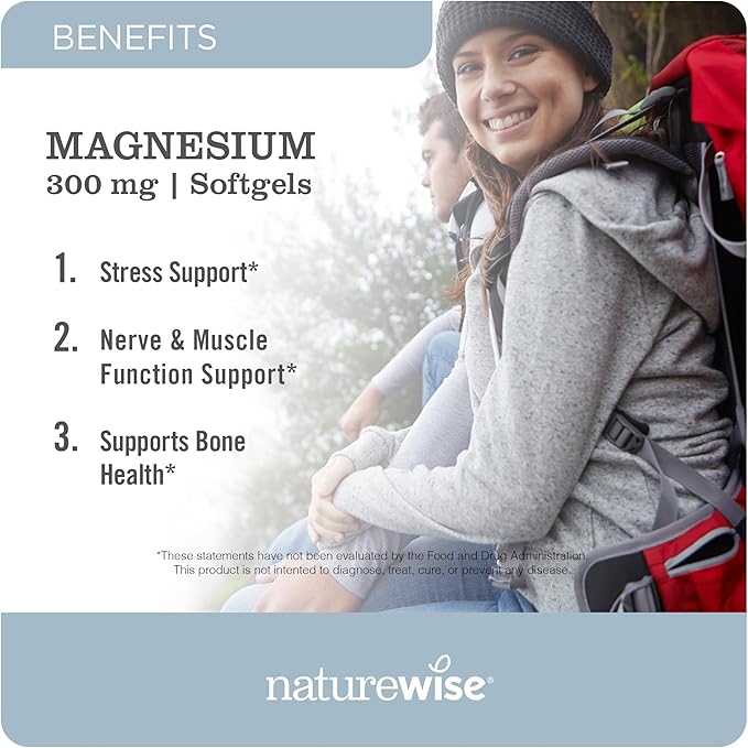 NatureWise High Absorption Marine Magnesium Supplement 300mg - Naturally Sourced, Clinically Tested Magnesium from Seawater - Non-GMO, USA Manufactured - 90 Softgels[1-Month Supply]