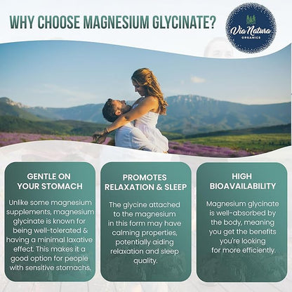 Magnesium Glycinate 200 mg | Gluten Free | Non-GMO | 60 Tables by Via Natura Organics
