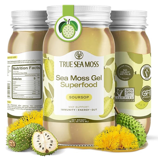 Sea Moss Gel – Made in USA – Wildcrafted Seamoss, Fresh Fruits & Sea Vegetables – Soursop, Pack of 1 (Labels may Vary)