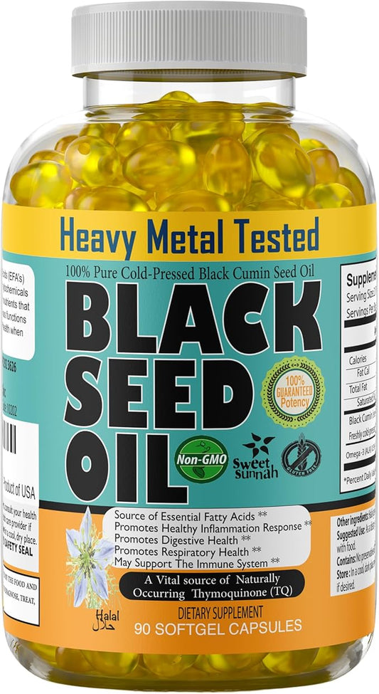 Black Seed Oil Capsules 1000mg - Lab Tested Turkish Nigella Sativa with 3X Thymoquinone (90 Softgels) - USA Made, Cold-Pressed Kalonji Oil - Pure Non-GMO Sweet Sunnah for Hair, Brain & Immune Support