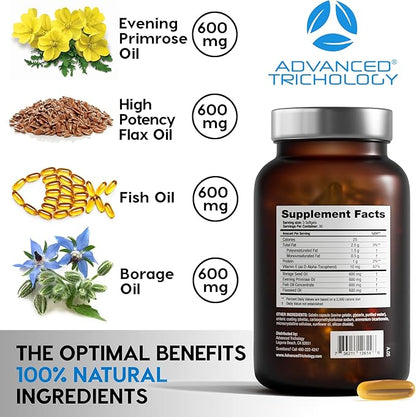 EFA Complete with Optimal Omega 3 6 9 Levels of High Potency Flax Oil, Fish Oil, Borage, and Evening Primrose 800mgs (90count) 3rd Party Tested - High in GLA and 369 Omegas
