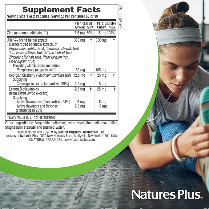 Natures Plus Advanced Therapeutics Aller-7 Rx-Respiration - 60 Vegetarian Capsules - Supports Respiratory Wellness - Gluten-Free - 30 Servings