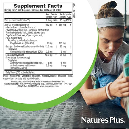 Natures Plus Advanced Therapeutics Aller-7 Rx-Respiration - 60 Vegetarian Capsules - Supports Respiratory Wellness - Gluten-Free - 30 Servings
