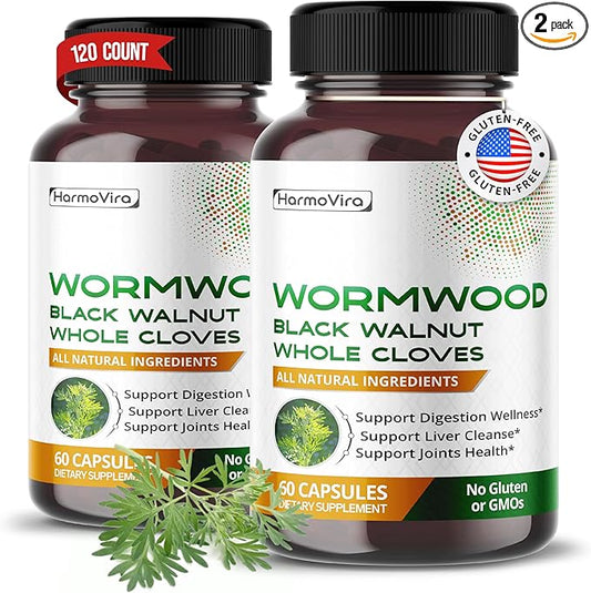 Wormwood Black Walnut Whole Cloves Ginger - Support Digestion Wellness, Liver Cleanse, Joints Health - 120-day Supply - Made in The USA