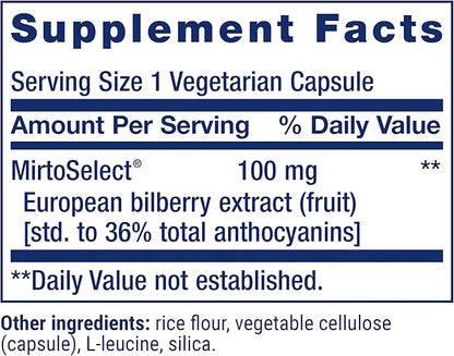 Life Extension Standardized European Bilberry Extract, 100 mg, MirtoSelect® Vaccinium myrtillus, Eye Health, Circulation, Lubrication, Gluten-Free, Non-GMO, Vegetarian, 90 Capsules