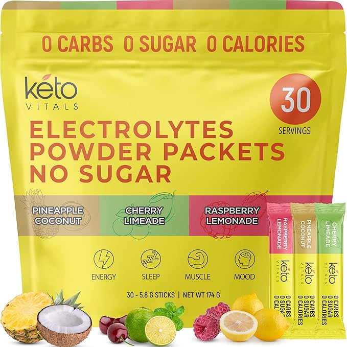 Keto Vitals Tropical Keto Electrolytes Powder - No Sugar Keto Electrolytes Stickpacks with Potassium, Magnesium, Sodium, & Calcium - Sugar Free Electrolyte Drink Mix & Hydration Powder, 30 Serving