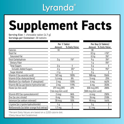 Lyranda® - Lysine Cold Sore Treatment - Chewable L-Lysine Tablets - Faster Absorption and Better Hygiene