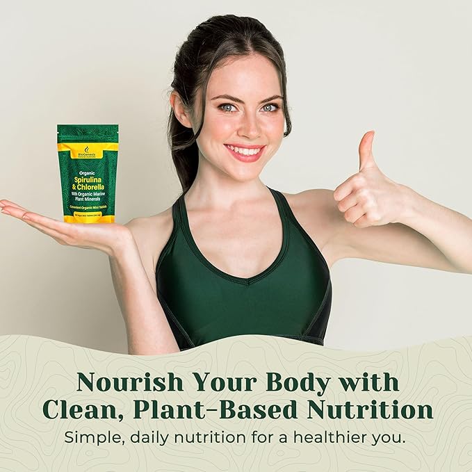 Organic Spirulina & Chlorella + Marine Plant Minerals, Australian | BioDynamic Cracked Cell Wall, Chlorophyll-Rich, Vitamins, Minerals |Vegan Tablets (200 mg) (300)