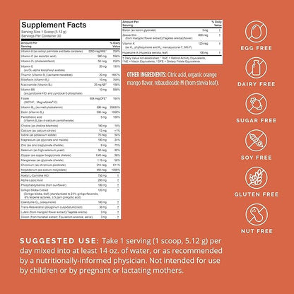 Dr Amen BrainMD Bright Minds Memory Multi, Orange Mango Flavor - 5.4 oz Powder - Multivitamin & Memory Support - Gluten Free, Sugar Free - 30 Servings