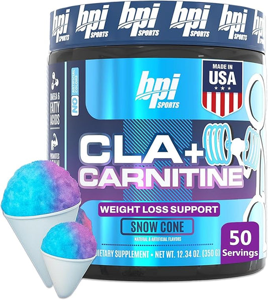 BPI Sports CLA + Carnitine – Conjugated Linoleic Acid – Performance, Lean Muscle – Caffeine Free – For Men & Women – Snow Cone – 50 servings – 12.34 oz.