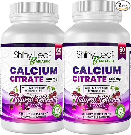 Shiny Leaf Bariatric Calcium Citrate Chews - 600mg, with Vitamin D 3 Plus Magnesium - Chewable Supplements for Women and Men, Bariatric Patients Vitamins for Bone and Joints Health, 120 Count, Cherry