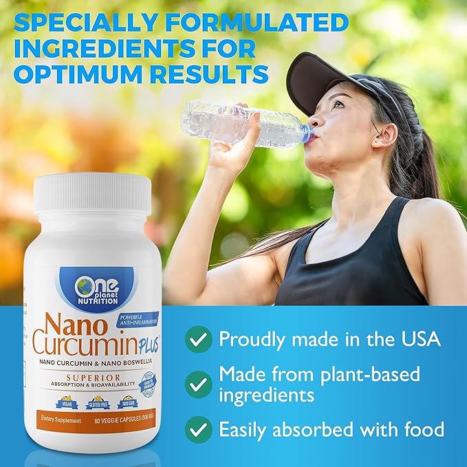Nano Curcumin Plus 500 mg Veggie Capsules (60 Servings), Nano Curcumin with Boswellia for Superior Absorption, Supports Joint & Immune Health, Non-GMO, Vegan, Gluten-Free