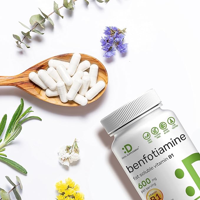 Benfotiamine 600mg Per Serving, 180 Veggie Capsules (300mg Per Cap) – Fat Soluble Vitamin B1 Thiamine Supplement – 3rd Party Tested, Vegan, Non-GMO, Gluten Free
