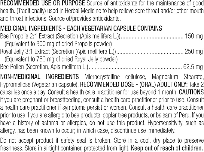 Dutchman's Gold Total Hive Trio Capsules - 120 Veg Caps Approximately 30-60 Servings - Bee Pollen Royal Jelly & Propolis Supplement - Superfoods for Antioxidant Immune Support - Natural Honey Mix