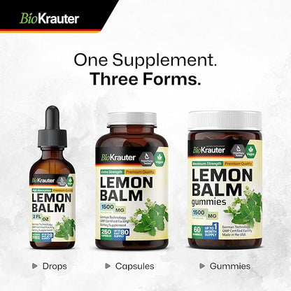 BIO KRAUTER Lemon Balm Leaf Extract - Vegan Melissa Lemon Balm Tincture for Calmness Support - Sugar & Alcohol-Free - 2 Fl. Oz.
