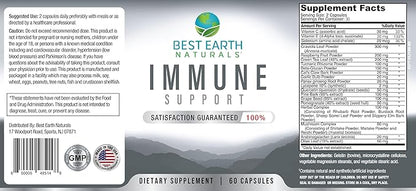 Best Earth Naturals Immune Support Supplement - Multi Vitamins for Adults with Vitamin C 30mg, Vitamin E 30 Iu, Turmeric, Mushroom, Garlic Supplement & More - 60 Capsules
