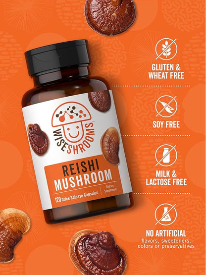 Carlyle Reishi Mushroom Capsules 5000 mg | 120 Count | Non-GMO and Gluten Free Extract Supplement | Wiseshroom