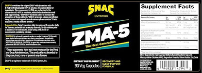 SNAC ZMA-5 Sleep Aid Supplement, Promote Muscle Recovery & Growth, Immune Support, & Restorative Sleep with Zinc, Magnesium & 5-HTP, Post Workout, Before Bed ZMA Supplements 180 Count (2 Pack)