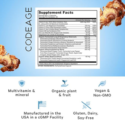 Codeage Lungs Vitamins, A, C, D, E, B6, Milk Thistle Lung Supplement, Zinc & Magnesium, Cordyceps, Reishi, Chaga, Poria, Tylophora, Ginger, Peppermint Leaf Organic Herb Cleanse - Non-GMO - 90 Capsules
